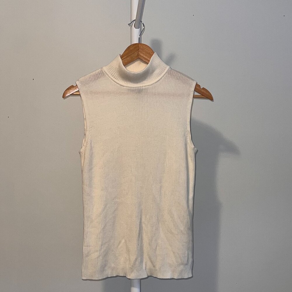 Cream Ribbed Turtleneck Tank